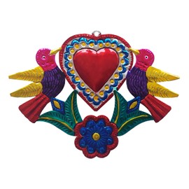 VERSAINSECT xican Tin Heart Wall Decor, Milagros Charms Sacred Ornament, Extra Large 8.5x7 Inches, Milagro Ornaments, Milagritos Mexicanos, Pajaritos Decorativos (1)