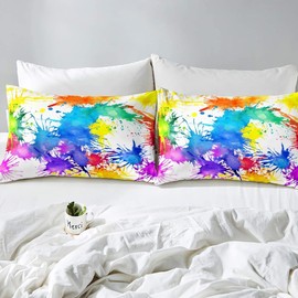 Tie Dye Bed Sheet Set, Hippie Tie Dye Fitted Sheet 160 x 200 cm for Children Adults Colourful Rainbow Style Fitted Sheet Multicoloured Abstract Art Room Decoration 2 Pieces with 1 Pillowcase
