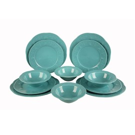 Udorich 12 Pieces Elegant Dinnerware Set, Durable Porcelain, Modern & Classic Design, Turquoise Color