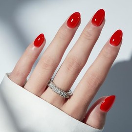 modelones Kit de uñas postizas semitransparentes ovaladas cortas en rojo transparente con pegamento, adhesivos, lima, almohadilla de preparación y pal