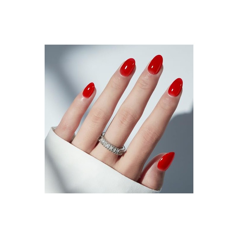 modelones Kit de uñas postizas semitransparentes ovaladas cortas en rojo