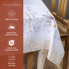 Maison d'Hermine Table Cloth Square Table 100% Cotton Tablecloth for Dining Room, Farmhouse, Home, Parties & Wedding - Ideal for Easter Decorations Spring & Summer (Meadow Florals - Beige, 60" x 60")