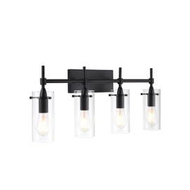 Effimero Black Bathroom Vanity 4 Light Fixture - Modern Over Mirror Lighting with Clear Glass Shades