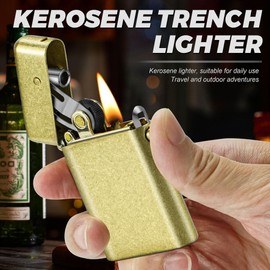 SAMNIU Vintage Trench Lighter, Classic Flip Copper Kerosene Lighters, with Replaceable Flint and Regulator, Cool Antique Brass Lighters for Men (No Fuel)
