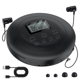 Gueray Portable CD Player with Stereo Earphones, CD Walkman, Compact, Shockproof, BBS Bass Enhancement, Convenient, Skip Prevention, Repeat Function, Supports CD/MP3/CD-R/CD-RW, Ultra Lightweight,