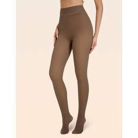 Harlamvar Thermal Tights Women's Winter Lined Tights Warm Fake Translucent Pantyhose Fleece Thick Thermal Tights, grey / brown