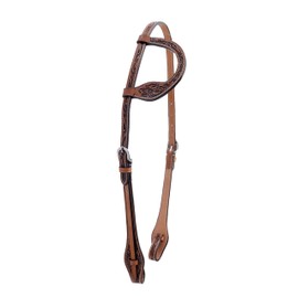 Majestic Ally Horse Headstall, Natural, Super Leather, Antique, Tooling, Quick Bit Change Western Headstall (Single Ear, Full)