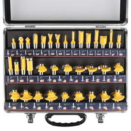 KOWOOD Router Bits Sets 35B Pieces, Tungsten Carbide Router Bits 1/2 Inch Shank with Aluminum Storage Case, T Shape Wood Milling Cutter for Woodworking