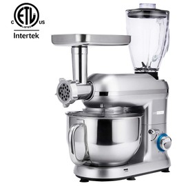 VIVOHOME 3 in 1 Multifunctional Stand Mixer with 6 Quart Stainless Steel Bowl, 650W 6-Speed Tilt-Head Meat Grinder Juice Blender, Silver