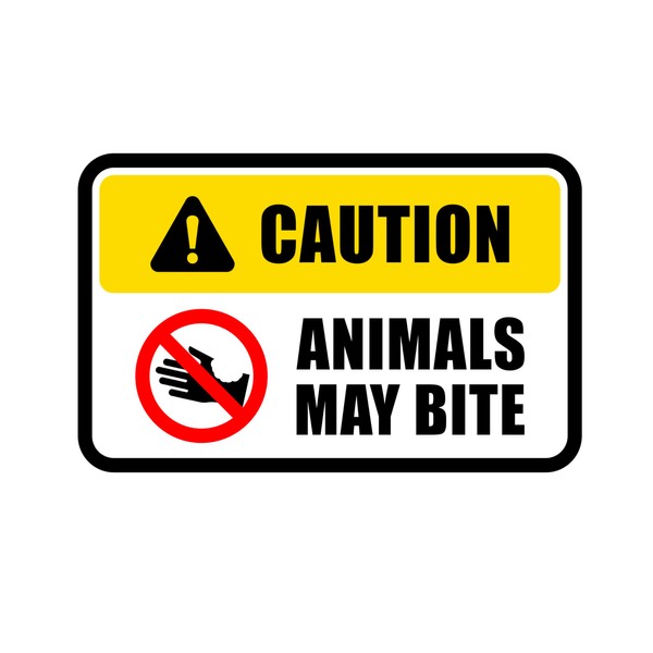 Caution Animals May Bite Safety Sticker Signs x 4 |