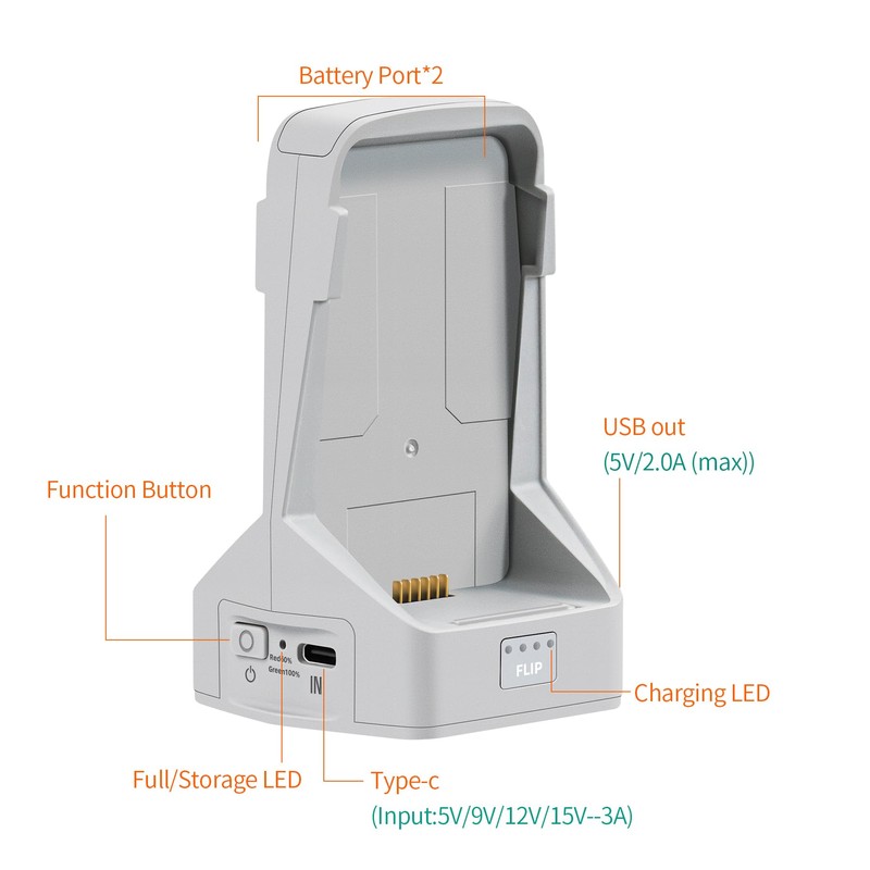 45W Dual Battery Charger with Storage Charge for DJI Flip