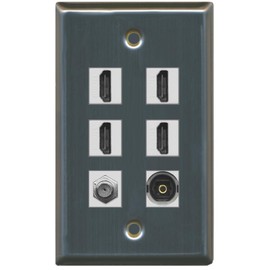 RiteAV - 4 HDMI and 1 - Coax Cable TV and 1 Toslink Port Wall Plate - Stainless Steel/Gray