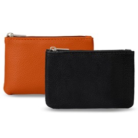 2 Pack Coin Purse, Portable PU Leather Small Coin Purse with Zipper Coin Purse Mini Change Purse Small Coin Purse for Women Credit Card Folded Bills ID Key Headset Lipstick(Black&Brown)