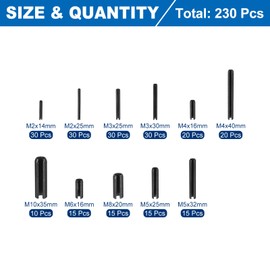 sourcing map 230Pcs Roll Pin Assortment Set 65Mn Steel Slotted Spring Pins Split Expansion Pins for Home Improvement Automotive Machine Repair, Black