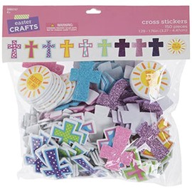 Cross Foam Glitter Stickers for Easter Crafts, Scrapbooking, and More - 150 Pieces