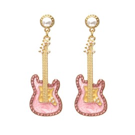 Classical Acrylic Bass Electric Guitar Drop Dangle Earrings Music Violin Instrument Love Heart for Women Teacher Party Punk Jewelry-Pink Enamel