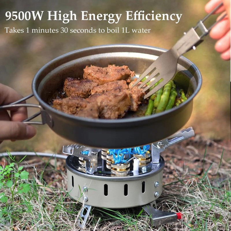 9500W Portable Windproof Camping Stove, Backpacking Camp Stove with Two