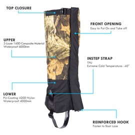 Qshare Leg Gaiters for Boots - Waterproof Hiking Climbing Hunting Snow High Leg Gaiters(Men and Women)