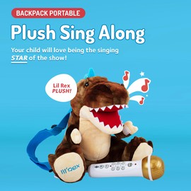 Singing Machine Portable Karaoke Machine for Kids, Plush Toy Backpack with Microphone - The Sing Along Crew, Lil Rex (Brown & Beige) - Built-In Karaoke Speaker with Songs, Sound Effects, & Recorder