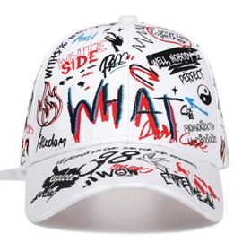 Street Graffiti Baseball Cap, Kpop Korean Trendy Printed Adjustable Hip-Hop Cap, Stylish Youth Designer Hat for Men & Women(White)