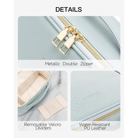 Vlando Travel Makeup Bag Faux Leather Large Make Up Bag Cosmetic Case Organizer Portable Makeup Travel Bag for Women with Adjustable Dividers for Makeup Brushes Digital Accessories (Blue)