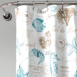 Lush Decor Harbor Life Shower Curtain, 72" W x 72" L, Blue & Taupe - Fabric Shower Curtians - Coastal Decor - Ocean Bathroom Curtain - Beach House