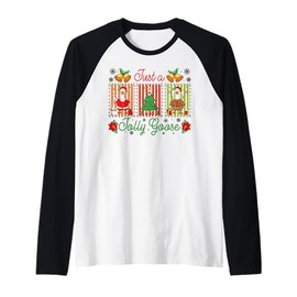 Just A Jolly Goose Preppy Coquette Christmas Goose Costume Raglan Baseball Tee
