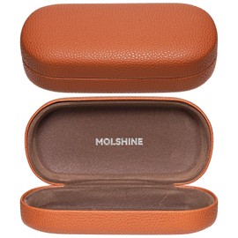 molshine Hard Shell Leather Sunglasses Case,Classic Large Glasses Case for Women Men,Sunglass Eyeglasses (Brown)