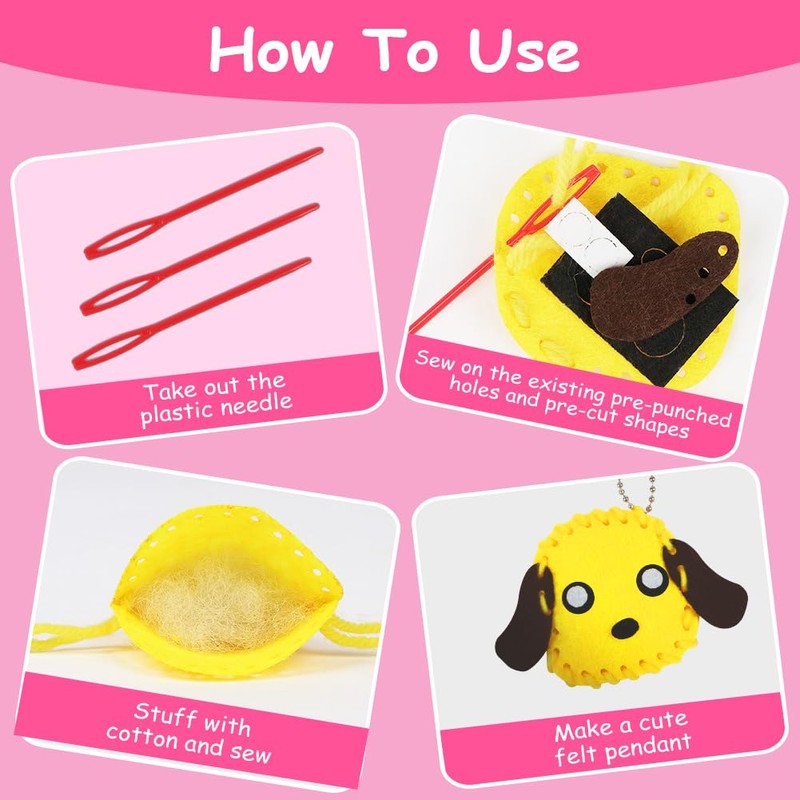 Vicloon First Sewing Kit for Kids, 12-Piece Cute Animal Keychain