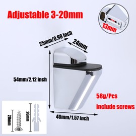 SyiXute Pack of 4 Glass Shelf Brackets, Adjustable Zinc Alloy Glass Shelf, Glass Holder for Home, Hotel for 3-20 mm Thick Glass/Wooden Floors