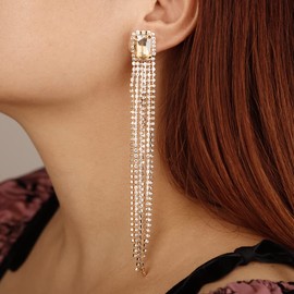 Rumtock Gold Rhinestones Tassel Earrings Dangle Drop Champagne Chandelier Long Earrings for Wedding Brides Women Girls Nightclub Jewelry