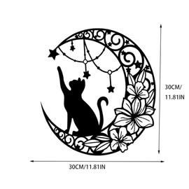 Leadigol Metal Black Cat Wall Decor Wrought Iron Black Cat and Moon Wall Metal Silhouette Wall Hanging Decoration Creative Moon Cat Pendant for Home Bedroom Living Room Bathroom Wall Decoration