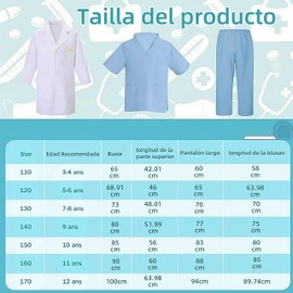disfraz de doctor para niña y niño - traje médico infantil 3-7 años, ideal para fiestas, halloween y juegos educativos, incluye accesorios, disfraz de veterinaria para niña (Azul, 130cm)