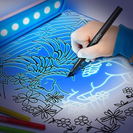 Magic Trace Light Bar Kids Learn to Draw Starter Pack | Creative Fun for Boys and Girls | 24 Traceable Pictures with Markers and Crayons | 8 Poster Images