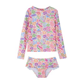 Gottex Girls Kids Under The Sea Long Sleeve Rash Guard Set Swimwear Chlorine Fade Resistant and Built-in UPF UV Protection, Multicolor