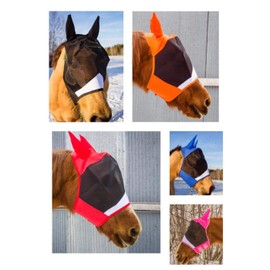Horse Fly Mask with Ears 5 Colors Stretchable Ears Net Breathable Protect from Bugs and Flies Hood Veil Tack Equestrian Shows Trails (Red)