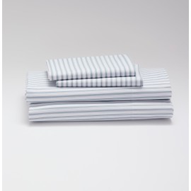 Cuddledown Striped Organic Percale Sheet Set | 100% Organic Cotton | Premium Quality | Soft | Breathable | Oeko-TEX Standard 100 | Deep Pockets | 3 Piece Set | Twin Size | Steel Blue Stripe