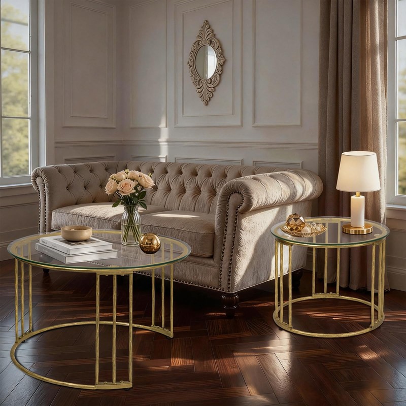 Nesting Coffee Table Set of 2, 23.6" Round Coffee Table,