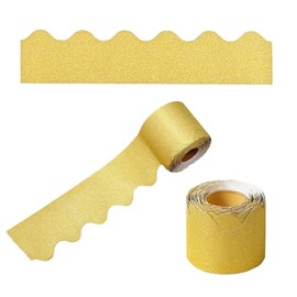 65.6 Feet Glitter Bulletin Board Borders Scalloped Bulletin Board Trims Decorative Border Trims Sparkle Self-Adhesive Bulletin Stickers for Classroom Home Office Decoration (Gold)