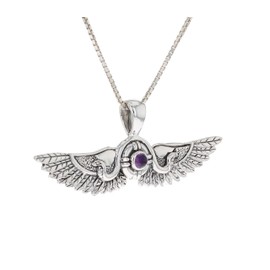 Jewelry Trends Egyptian Isis Wings Sterling Silver Pendant Necklace 18" Amethyst