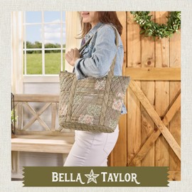 Bella Taylor Stride Shoulder Bag | Lightweight Quilted Cotton Tote Bag for Women | Cameo Rose Patchwork