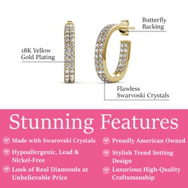 Cate & Chloe Grace White Gold Hoop Earrings, 18k Hoops with Crystals, Sparkling Silver Hoops Earring Set with Round Cut Diamond Crystals, Wedding Anniversary Jewelry (Yellow Gold)