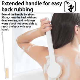 35CM Long Handle Back Scrubber for Shower & Dry Brushing. Soft Nylon bristles exfoliate Dead Skin, Boost Circulation & Lymphatic Drainage. Non-Slip Grip, Quick-Dry Design. Ideal for Men/Women/Kids