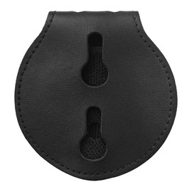 Sheriff Badge Holder Leather Black Law Enforcement Badge Holder with Mn-Steel Belt Clip, Hook and Loop Closure and Stainless Bead Chain Necklace- Circle Shape