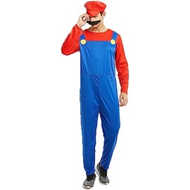 YIYUANIJI Carnival Cosplay Classic Fancy Dress Costume, Super Bros Classic Bizarre Costume with Hat and Moustache, Adult/Child Set