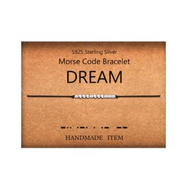 KGBNCIE Morse Code Bracelet Sterling Silver Beads on Silk Cord DREAM Friendship Bracelet Inspirational Gift for Her