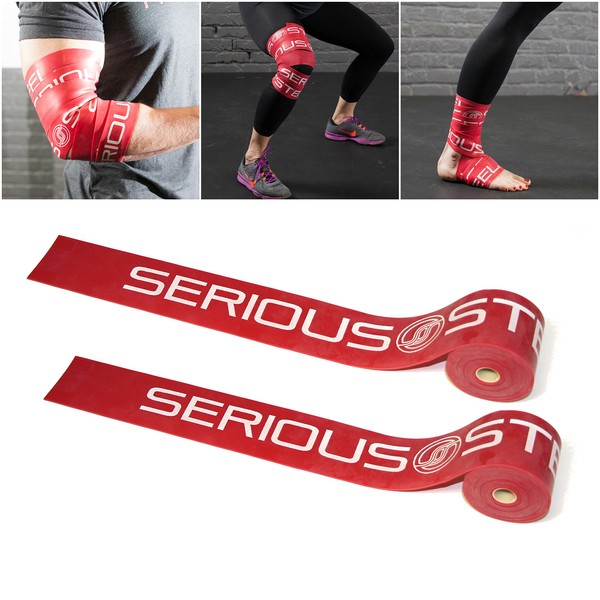 Serious Steel Mobility & Recovery (Floss) Bands |Compression Band | Tack & Flossing Band (7 feet L x 2 inch W) - Red Pair