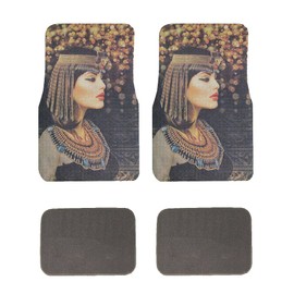 Universal Fit Car SUV Truck Front-Rear 4-Piece Full Set Sublimation Printing Custom Carpet Floor Mats - Pack of 4 (Cleopatra-Gray)