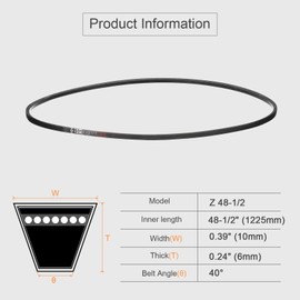 QUARKZMAN Z-48-1/2 Z-type V-belt 1225 mm/48-1/2 inch inner length x 0.39 inch width x 0.24 inch height drive belt, Z type closed rubber drive belt