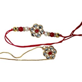 CPS DECOR Rakhi set for brother pack of 5 (Stone flower Rakhii set of 2 Nariyal plate with tilak Laddoo candle and Chocolate) Best Rakhi gift